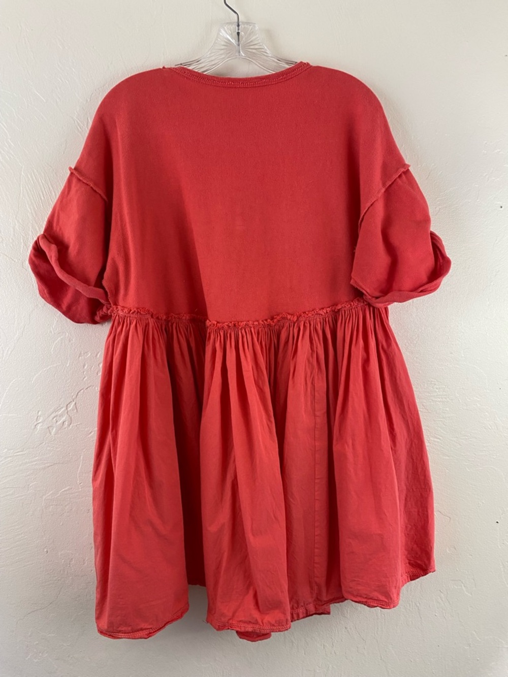 Free People Size Small Coral Orange Cotton Knit Short Sleeve Pleaded Mini Dress - Picture 3 of 5